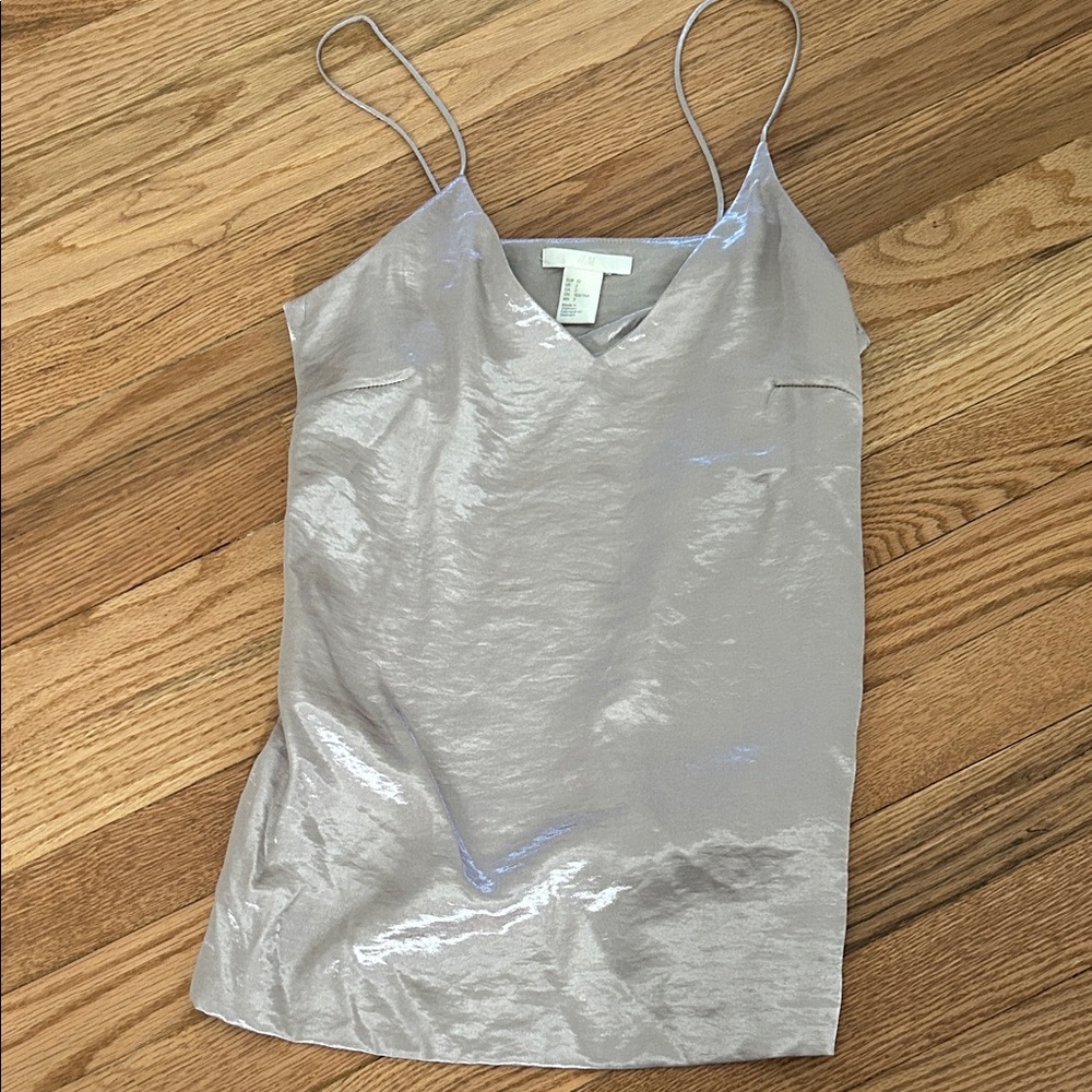 Silky V-Neck Spaghetti Strap Cami - Light Silver